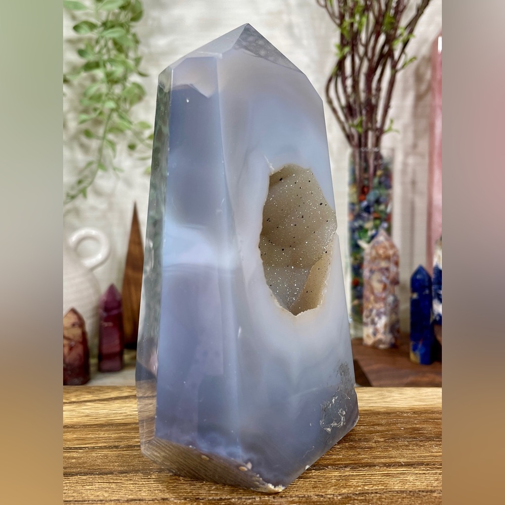 1615 Blue Agate Crystal Tower with Large Druzy Cave - Picture 13 of 17